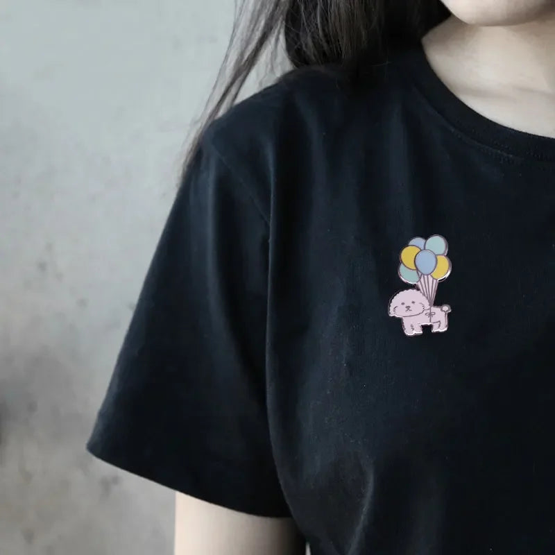 Vivi Dog with Balloons Enamel Pin Mini Puppy Bichon Frise Cute Dog Pet Brooch Badge