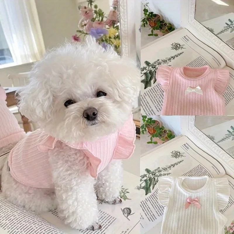 Adorable Dog Vest with Delicate Bowknot Teddy Clothes Summer Two-legged Pet Apparel Cat Clothes Breathable Dog Tank Top