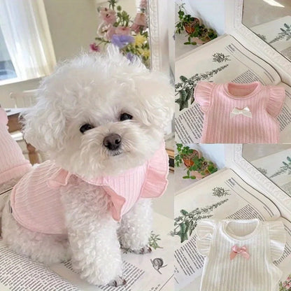 Adorable Dog Vest with Delicate Bowknot Teddy Clothes Summer Two-legged Pet Apparel Cat Clothes Breathable Dog Tank Top
