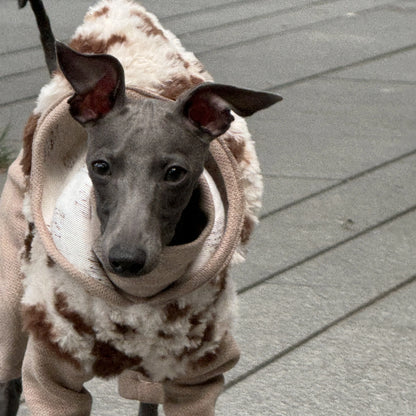 Hooded Leopard Sweater for Dogs in Winter Soft 4-legged False Two Fleece Coat for Greyhounds Warm High-neck Jumpsuit for Whippet