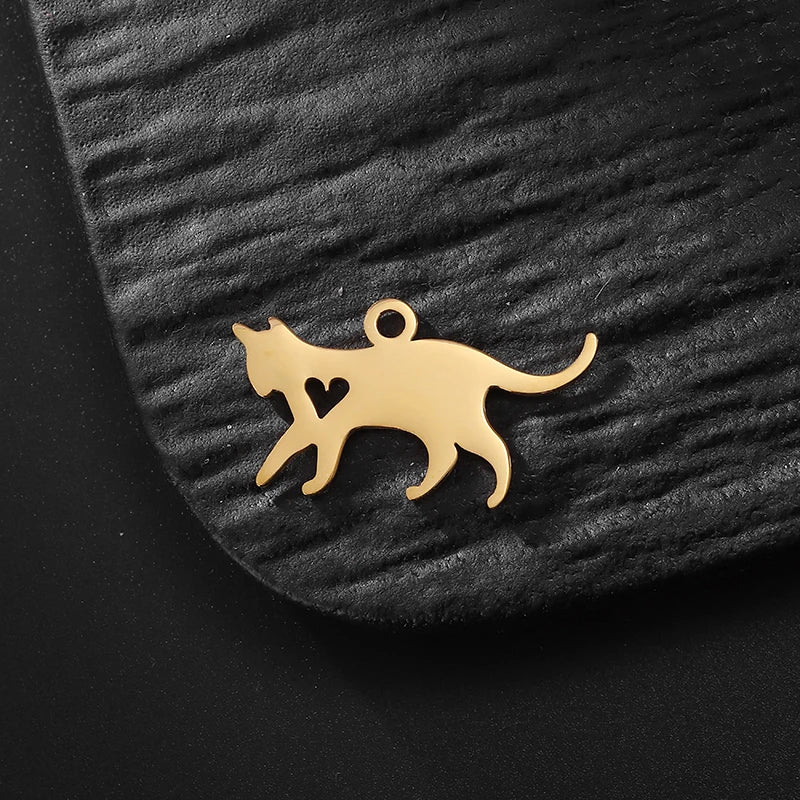 5pcs/lot Stainless Steel Charms Animal Cat Dog Charm Connector For DIY Necklace Bracelet Jewelry Making Supplies Accessories