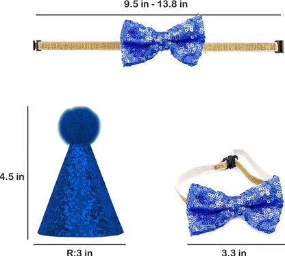 2Pcs/set Pet Dogs Caps With Bowknot Cat Dog Birthday Costume Sequin Design Headwear Cap Hat Christmas Party Pets Accessories