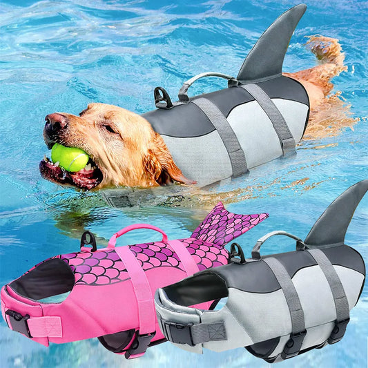 Dog Life Jacket Pet Safety Clothes Swimming Vest Harness Preserver Summer Mermaid Shark Style