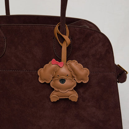 Sheepskin Handmade Real Leather Cute Teddy Dog Bag Charm KeyChain Gift Cute Decoration For Bags Exquisite Charm Bag Accessories