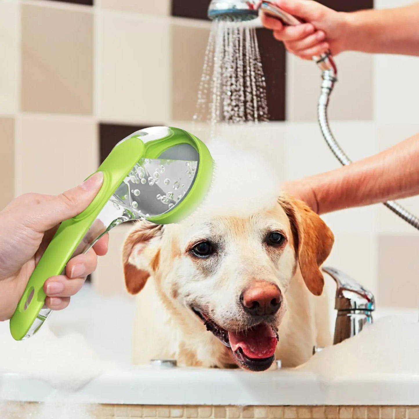 the BATHBREEZE MASSAGE BRUSH - Pet Bath Brush, Bathing Brush for Dog, Bath Gentle Scrub Massager with Soap Dispenser, Portable Washer Tool for Shower Massage