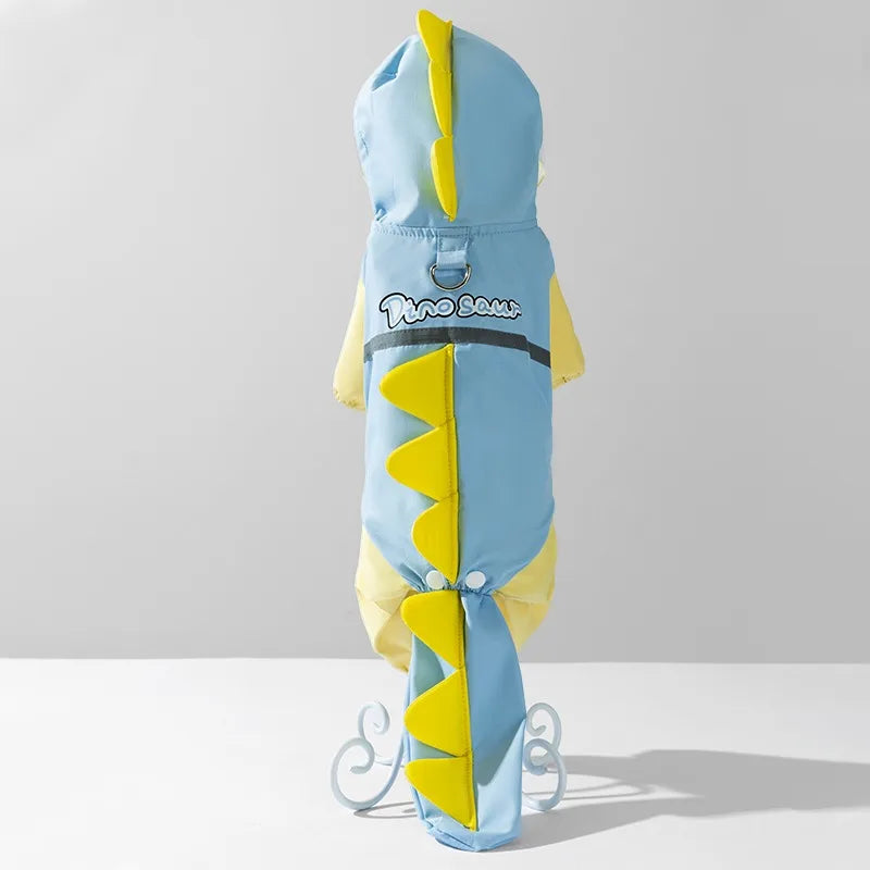 the DINO-DOG - Cute Dinosaur Raincoat Leashable Bichon Frise Four Legs Waterproof Clothes, Pet Rain Reflective Hoodie