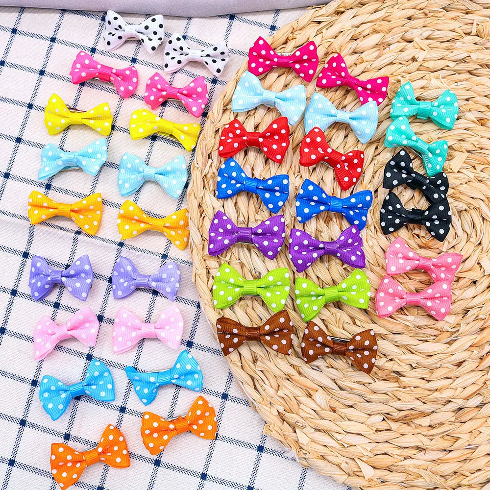 40Pcs Bulk Dog Bows Hair Accessories Pets Grooming Hair Clips Dot Dog Cat Bows Hairpin Girls Barrette for Small Dogs Supplies