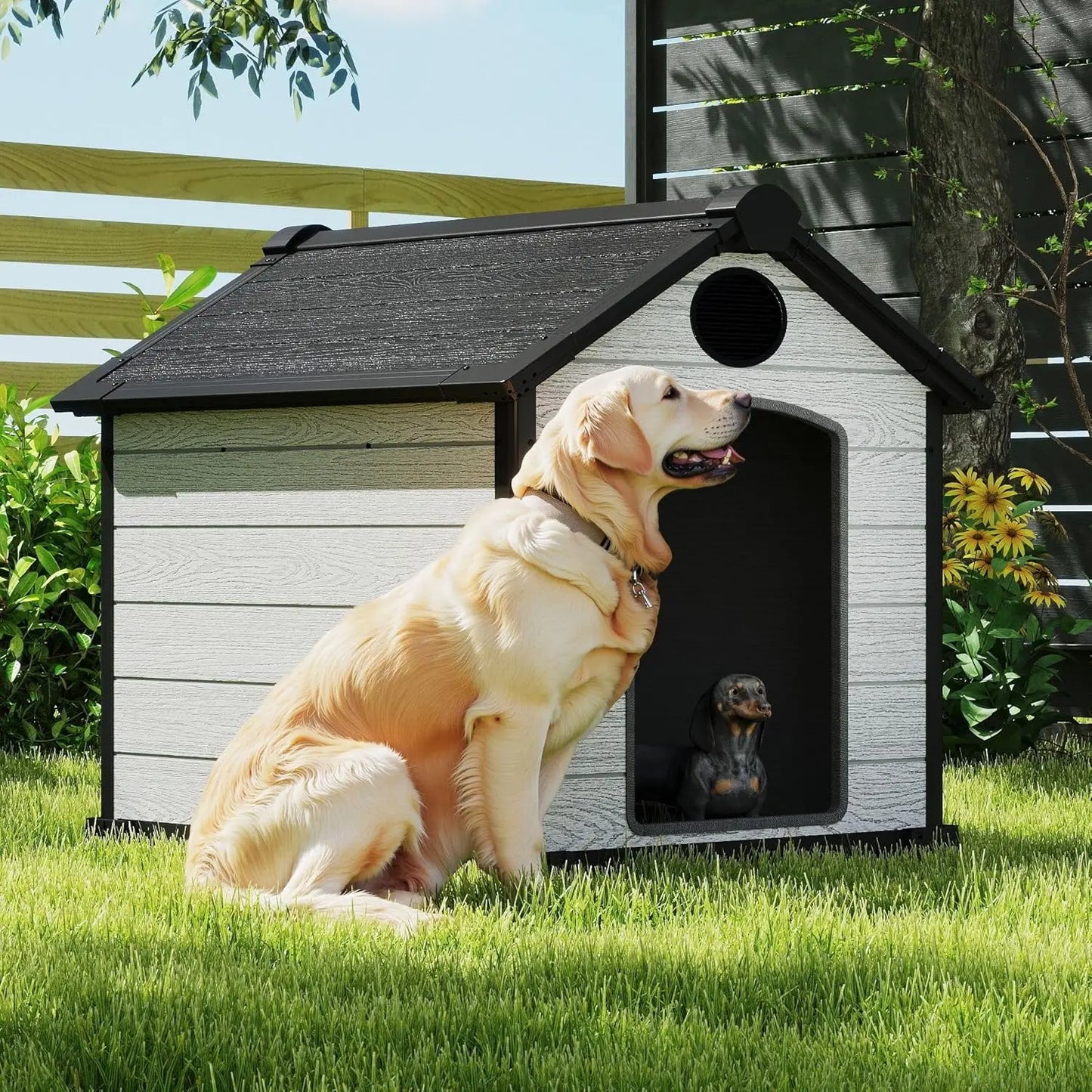 the BACKYARD DOG - For 46" Large Doghouse, Outdoor Weatherproof, 3XL Big Doghouse for 2 Large Dogs, Outside Insulated Igloo Pet House with Elevate