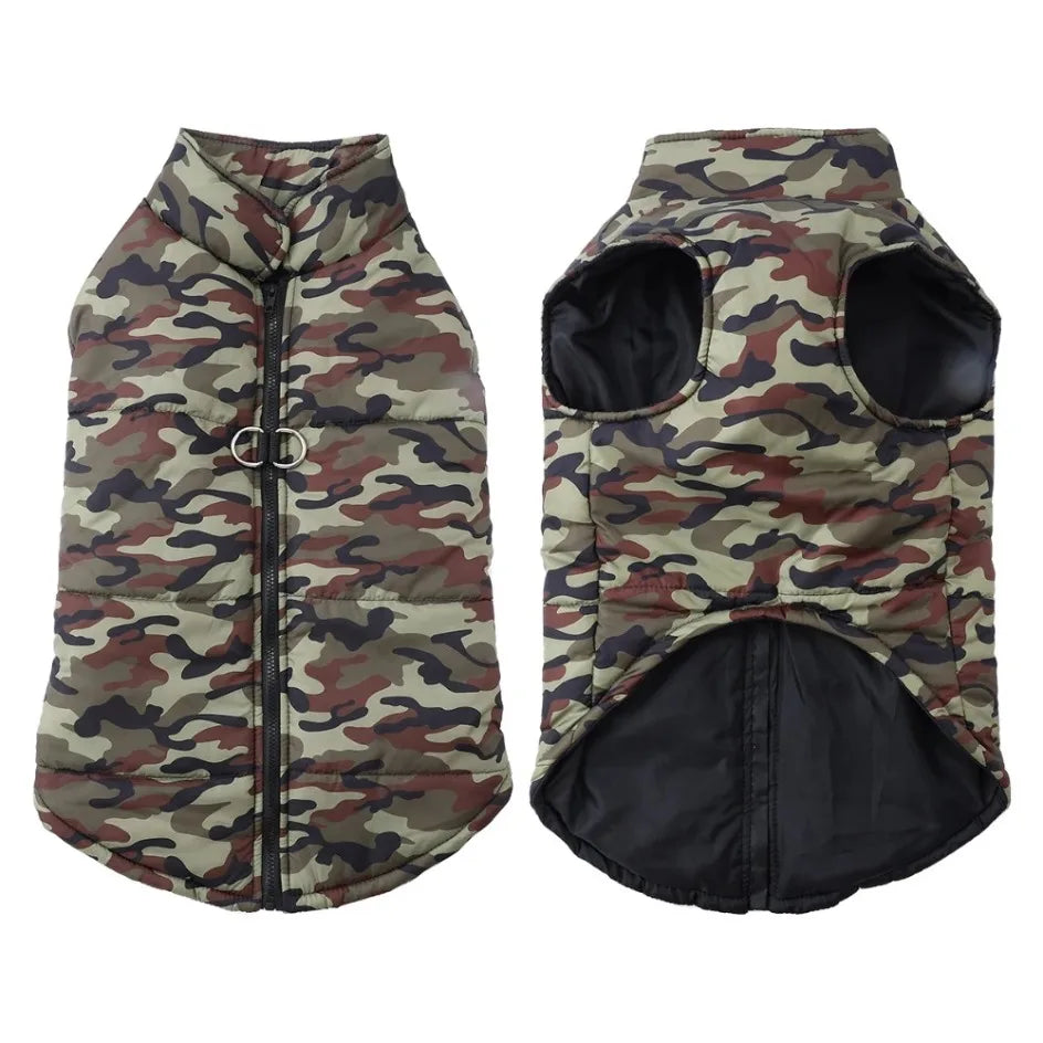Winter Warm Big Dog Clothes Camouflage Sleeveless Pet Vest Jacket Windproof Large Dog Coat Zipper D-ring 4XL-6XL Puppy Outfits