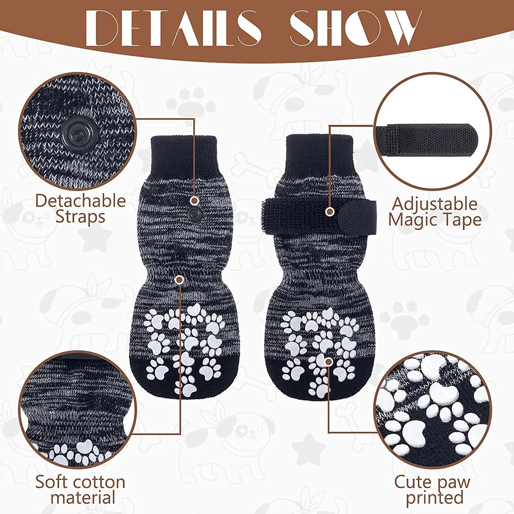 the GRIPPAWS PET SOCKS - 4PCS Pet Shoes, Dog's Foot Covers, Adjustable Indoor and Outdoor Non-Slip Socks for Pets