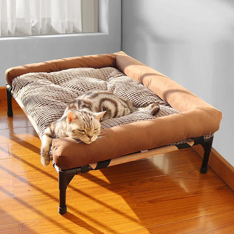 Large Elevated Cooling Dog Bed Portable Anti-Chewing Outdoor Kennel with Non-Slip Foot Rest Pet Bed