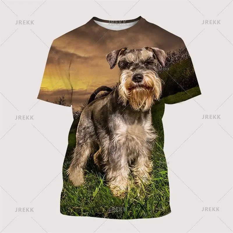the SCHNAUZER DOG - Schnauzer Dog T-Shirt, Summer Short Sleeve 3D Print Tops, Men Oversized Clothing, O-Neck Graphic T-Shirts, Tee Streetwear