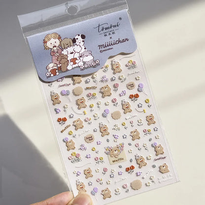 Graffiti Cat Claw Rabbit Bunny Bear Dog Flower Lovely Animal Fruit Dim Sum Candy Sunflower Adhesive 5D Nail Art Stickers Decal