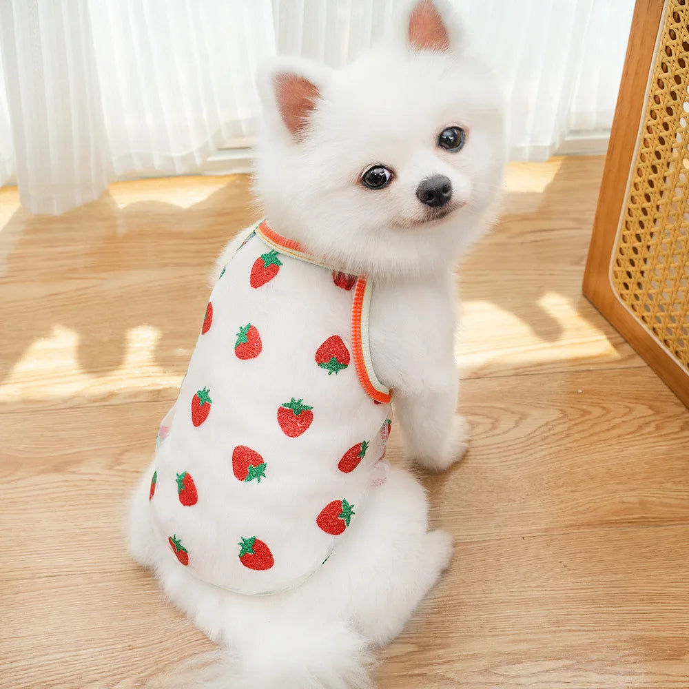 Pet Strap Sunscreen Vest Mesh Strawberries Dog Vests Dog Cat Clothing Supplies Thin Teddy Bear Colorful Dot Top Puppy Clothes