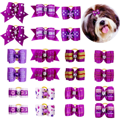 20pcs Pet Dog Cute Hair Bows with Rhinestone&Flowers Ribbon Bows Dog Hair Accessory Dog Groomining Pet Supplies