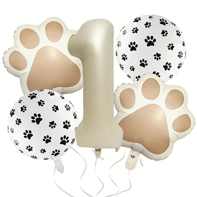 7Pcs Animal Let's Pawty Dog Cat Paw Aluminum Balloon 40 inch Cream Number Birthday Party Decoration Balloon Baby Shower Supplies