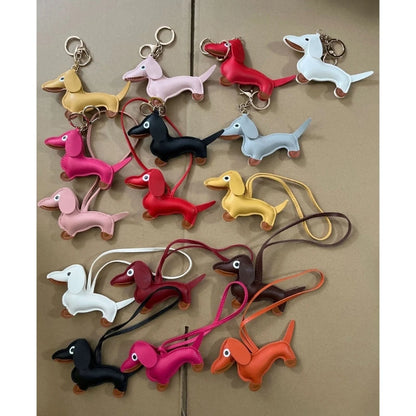Mini Dachshund Dog Keychain  PU Leather Animals Keyring Hanging Ornament Backpack Handbag Charm Gift for Men Women