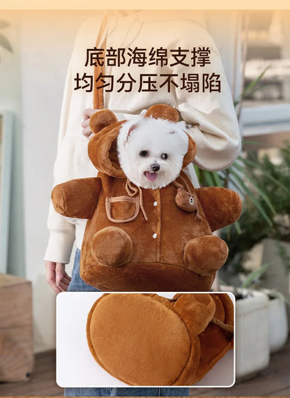 Autumn and Winter Portable Going Out Bag Warm Windproof Bear Cute Cute Shoulder Satchel Pet Messenger Bag