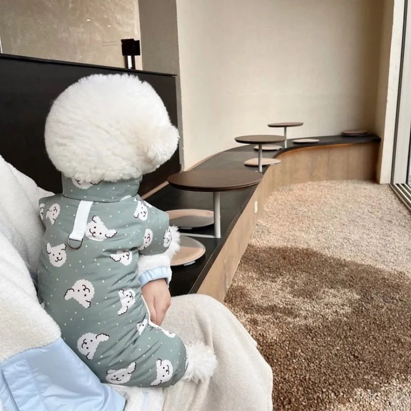 the SNUGGLEBEAR OUTDOOR COAT - Waterproof Cotton Jacket with Bear Print, Warm Winter Coat, Four-Legged Dog Clothes, Chihuahua, Poodle, Bichon Puppy Accessories