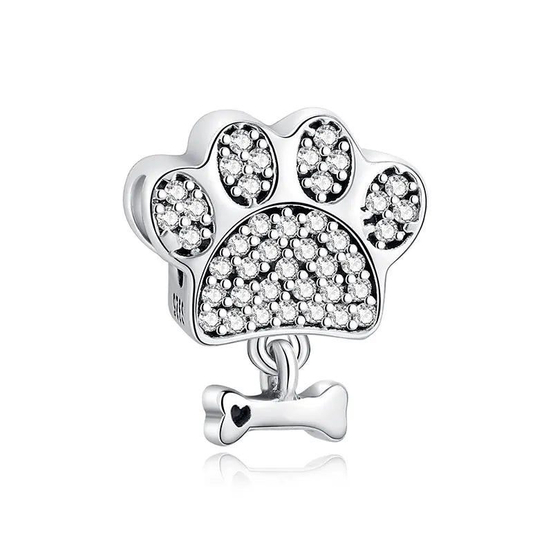Original 925 Sterling Silver Charms Love Pets Dog Cat Paw Print Pendant Beads Fit Brand Bracelets Necklaces Women DIY Jewelry