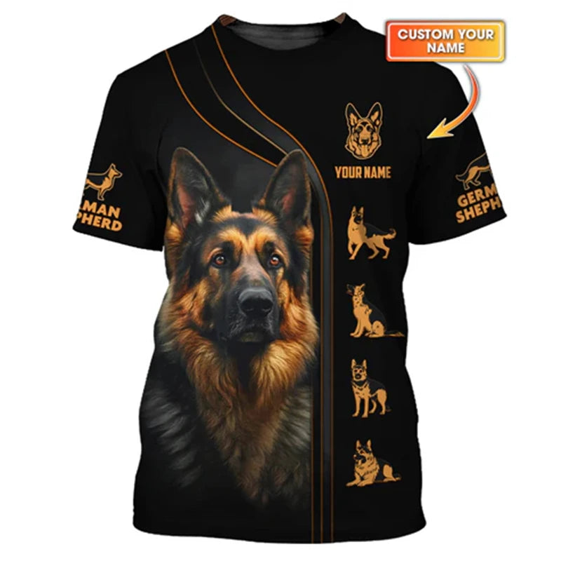 the BEST FRIEND FOREVER - German Shepherd Print T-Shirt for Men, Custom Name O-Neck Short Sleeve Pullover Top, 3D Print Sport Daily Fashion Trend Tee