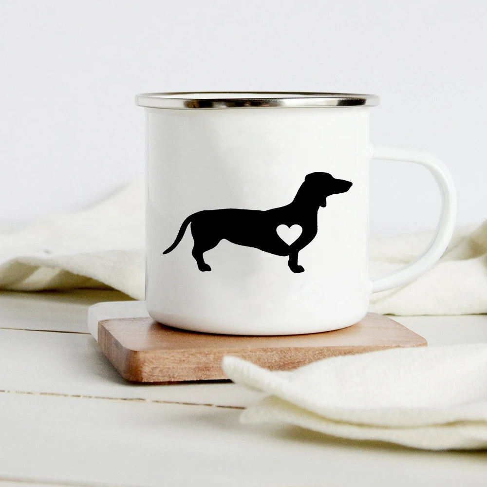 Funny Dachshund Print Creative Enamel Mug Coffee Wine Mugs Cartoon Dogs Paw Party Drink Beer Juice Milk Cups Gifts for Lover Dog