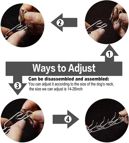 Training Prong Dog Collar Removable Black Pet Link Chain Adjustable Stainless Steel Metal Spike Necklace with Comfort Rubber Tip