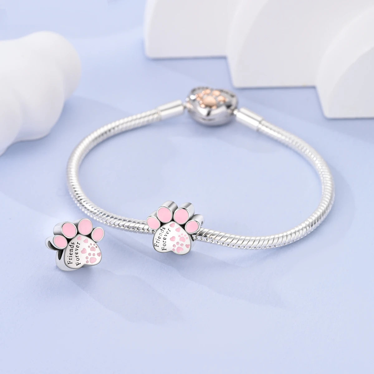 Dog Pet Charms 925 Silver Doggy Paw French Bulldog Bones Beads fit Original Bracelet DIY Fine Jewelry