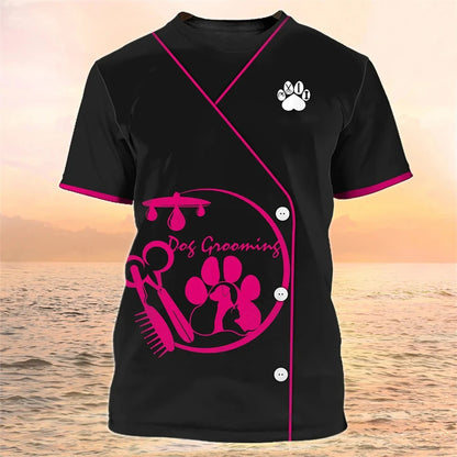 the PET GROOMER - Pet Groomer Shirt, Men's T-Shirts, Unisex Grooming Uniform Tops, Summer Fashion Short Sleeve Workwear Tees, O-Neck Oversized Clothes