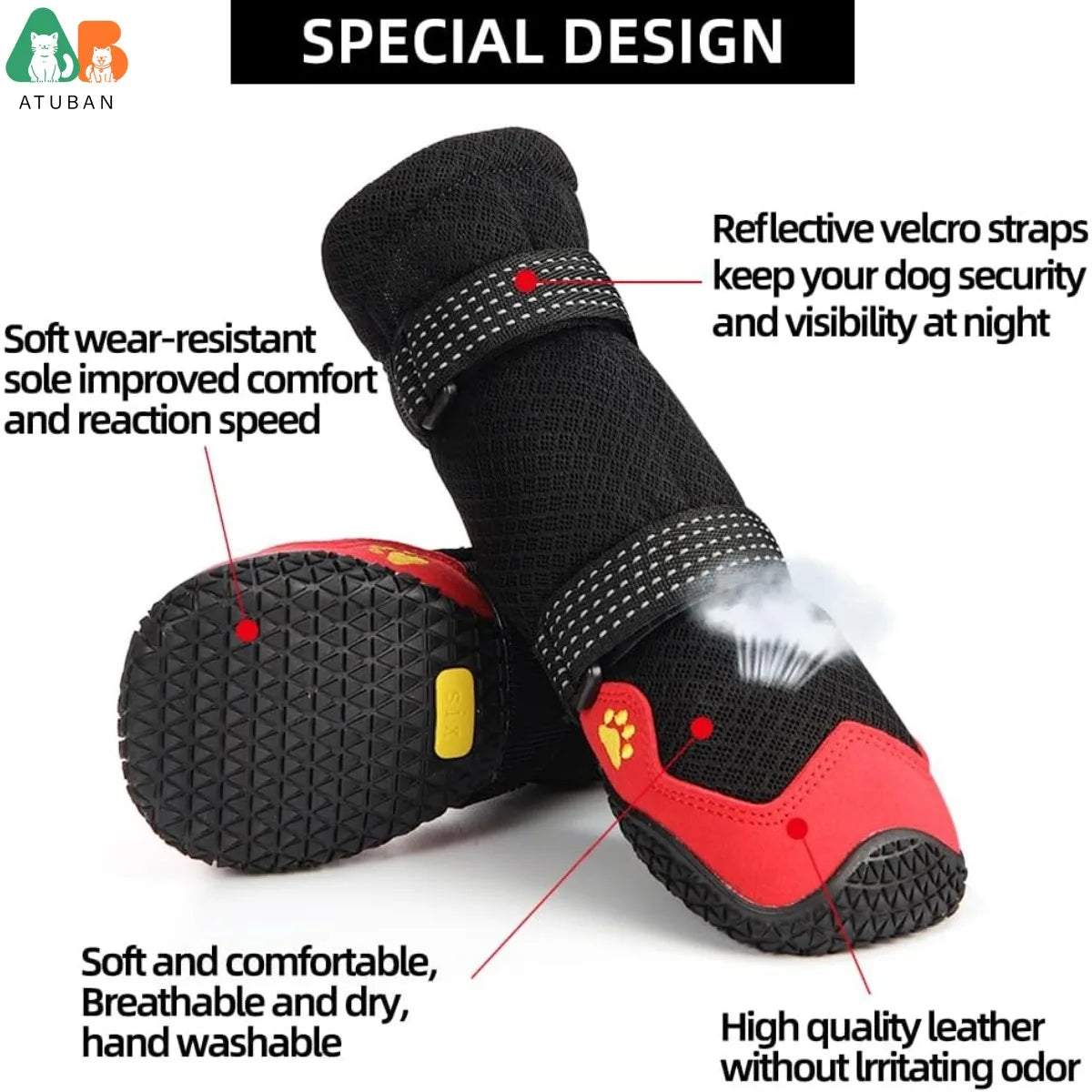 the PROTECTIVE PET PAWS - 4PCS Dog Shoes for Hot Pavement, Anti-Slip Dog Boots, Waterproof Dog Shoes for All Dogs, Reflective Straps Pet Dog Boots for Hiking