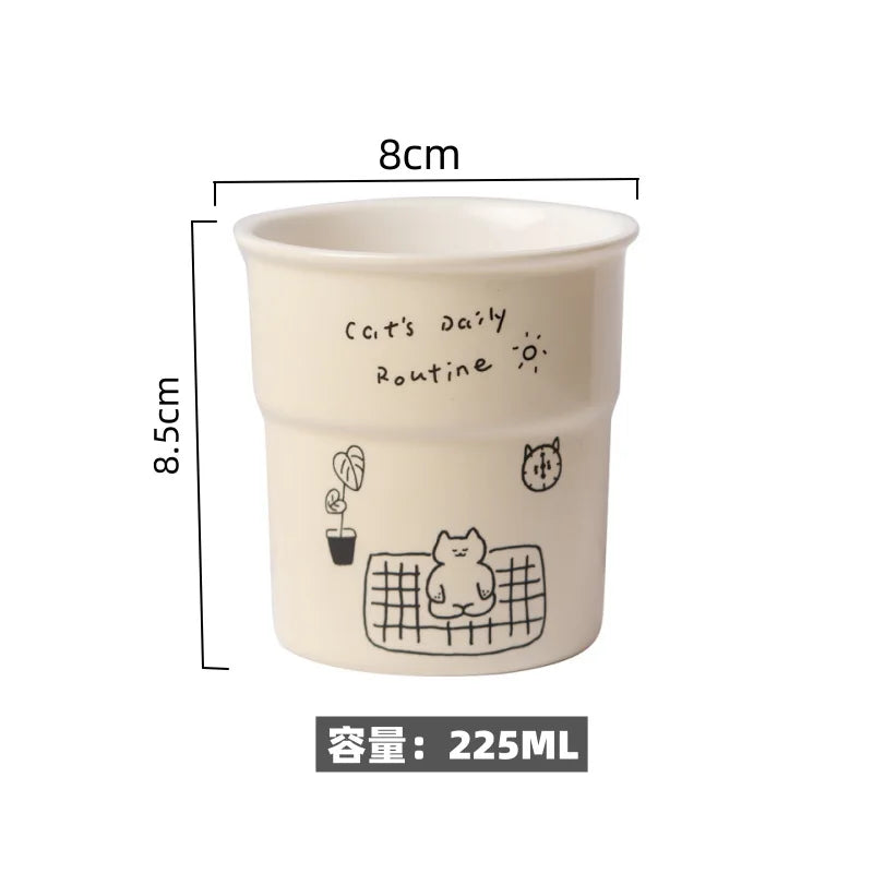 225ml Ceramic Cup Cute Cat Illustrations Coffee Cup for Kitchen Coffee Shop Restaurant,Latte Mug,Drinkware Gift Souvenir