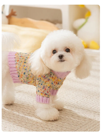 Autumn and Winter Pet Dot Little Flower Sweater Comfortable Warm Dog Clothes Teddy Cat Clothing Puppy Clothes for Small Dogs