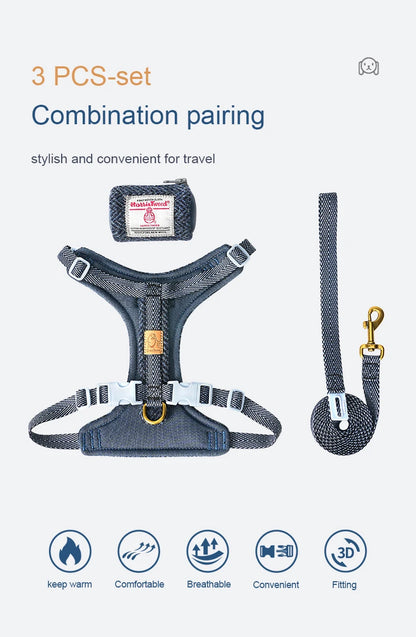 the TWEEDTREK HARNESS SET - Truelove Pet Harness Leash Set, Harris Tweed Fabric, No Pull Dog Vest Harness for Walking/Training, Adjustable, Easy Control