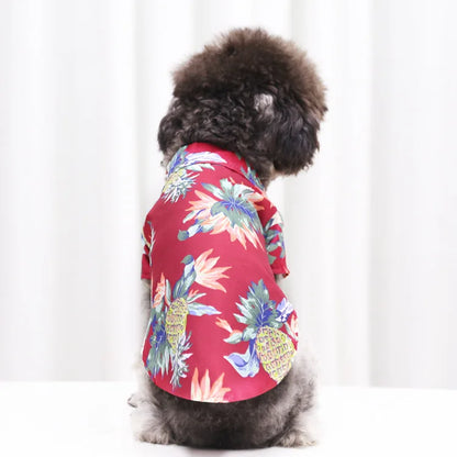 Summer Dog Clothes Coconut Tree Pineapple Flower Print Dog Cat Shirt Short Sleeve Fashion Beach Hawaiian Style Clothes For Pets