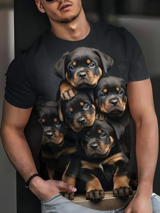 the ROTTIE DOG PACK - Trendy & Cute Dog Print Men's T-Shirt Loose Trendy Short Sleeve Casual Sports Tee Summer Top Clothing So Cute