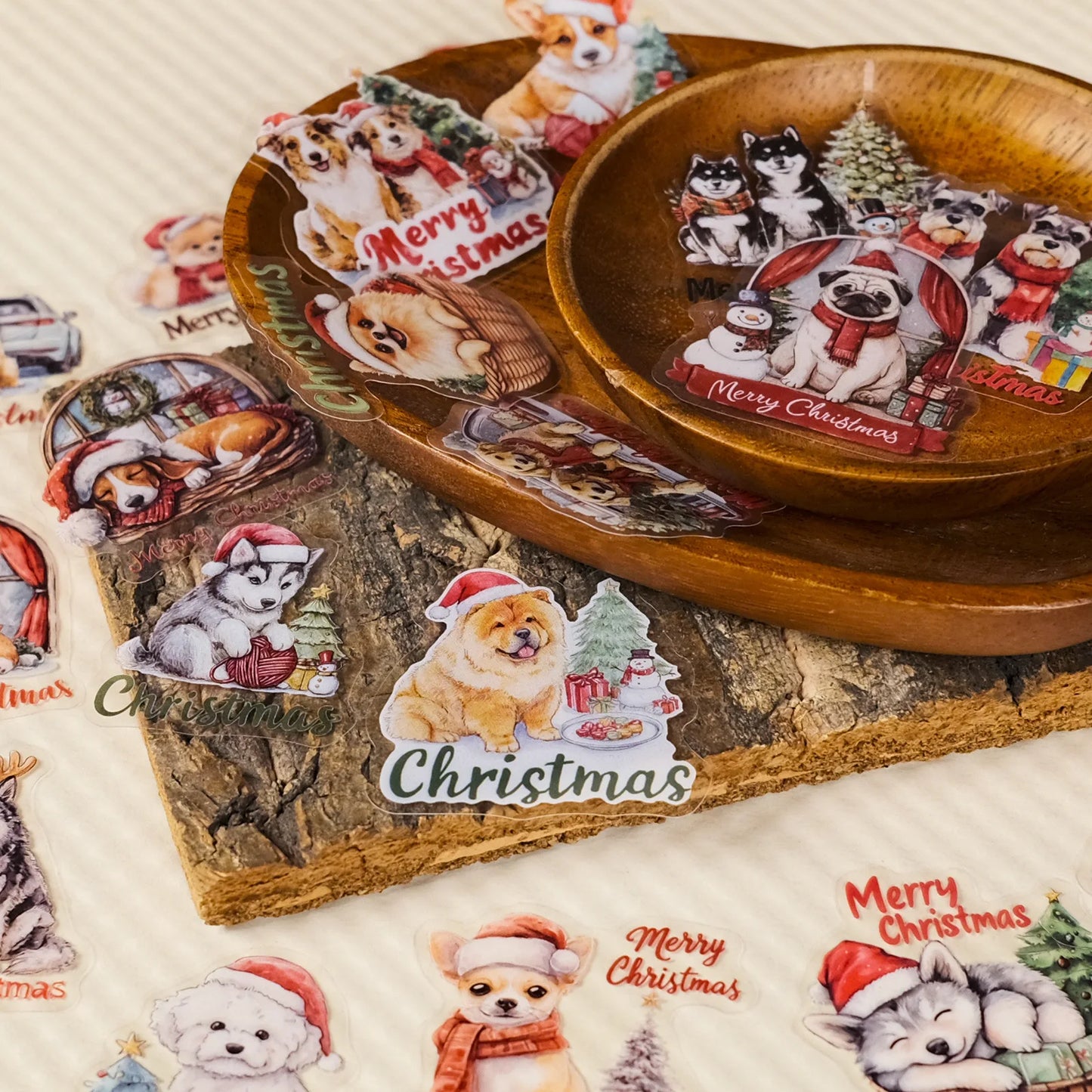 56PCS Christmas Dog Cartoon Stickers Transparent PET Material Holiday Account Refrigerator Decorative Stickers