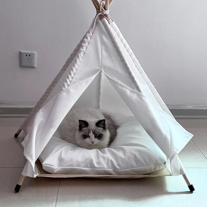 the TINY TEE-PEE - Pet Tent Dog/Cat Nest, Washable Doghouse Cat Tent, Semi Enclosed Insulated Cat/Doghouse, Foldable Dog/Cat Villa with Cushion and Blackboard