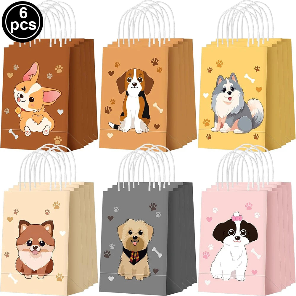 Dog Party Table Decoration Paper Plates Nakpins Banner Hangings Cake Toppers Gift Bags Stickers Kids Puppy Themed Party Supplies