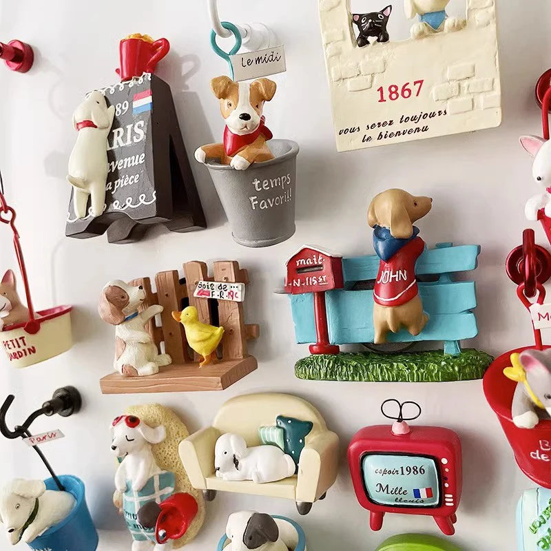 3D Fridge Magnet Puppy Cartoon Cat and Dog Refrigerator Stickers  Anti-theft Entrance Door Decorative Magnetic Creative Message