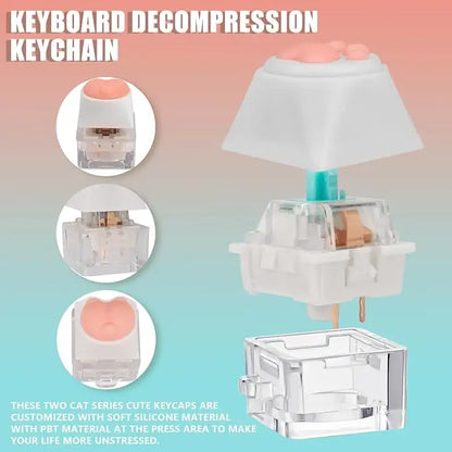 Keyboard Keychain Fidget Toy Cat's Paw Keycap Clicker Fidget Key Chain Decompression Toys Cute Cat's Paw Stress Relief Gifts