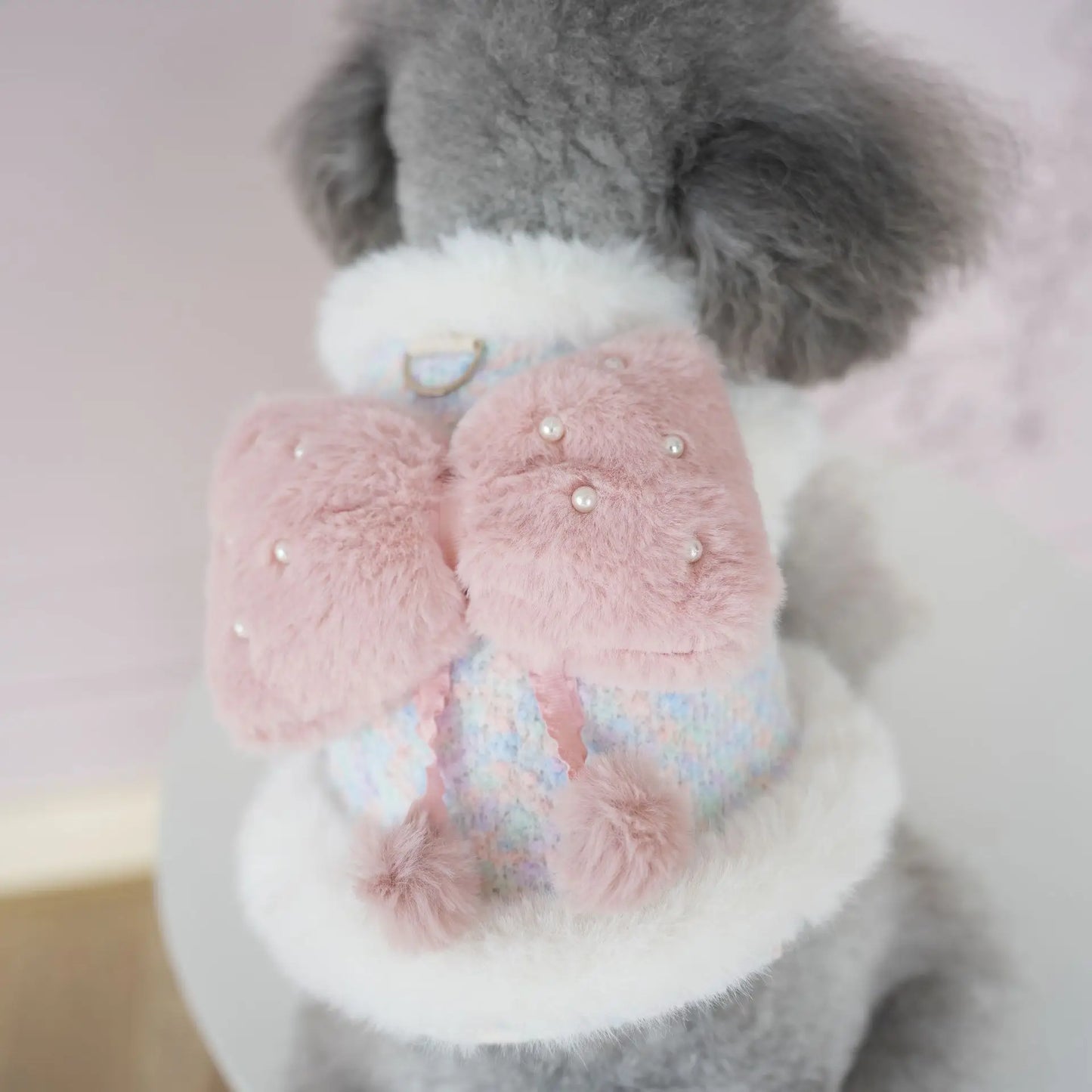 Pet Colorful Bow Set Skirt Autumn/Winter Bow Plush Coat Dress Warm Clothes Teddy Clothes Puppy Clothes for Small Dogs