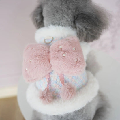 Pet Colorful Bow Set Skirt Autumn/Winter Bow Plush Coat Dress Warm Clothes Teddy Clothes Puppy Clothes for Small Dogs