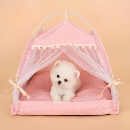 the PRINCESS PUPPY TENT - Pet Dog Tent House, Floral Print Enclosed Cat/Dog Tent Bed, Indoor Folding Portable Comfortable Kitten/Puppy Bed, Kennel for Small Pets