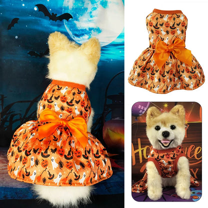 Pet Pumpkin Bat Print Dress Dog Costume Apparel Halloween Dog Clothes Festival Cosplay Puppy Clothes Funny Pumpkin Spider Hats