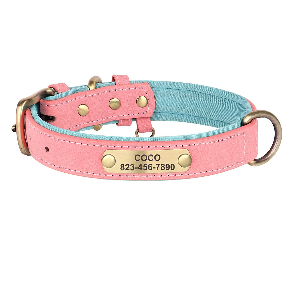 the ENGRAVEPAWS ID COLLAR - Personalized PU Leather Dog Collar, Free Engraved Dog ID Collars, Nameplate Soft Padded for Small/Medium/Large Dogs, Adjustable