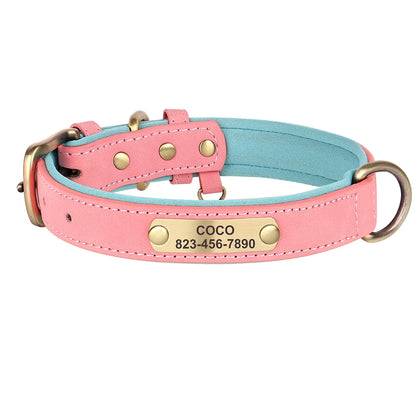 the ENGRAVEPAWS ID COLLAR - Personalized PU Leather Dog Collar, Free Engraved Dog ID Collars, Nameplate Soft Padded for Small/Medium/Large Dogs, Adjustable