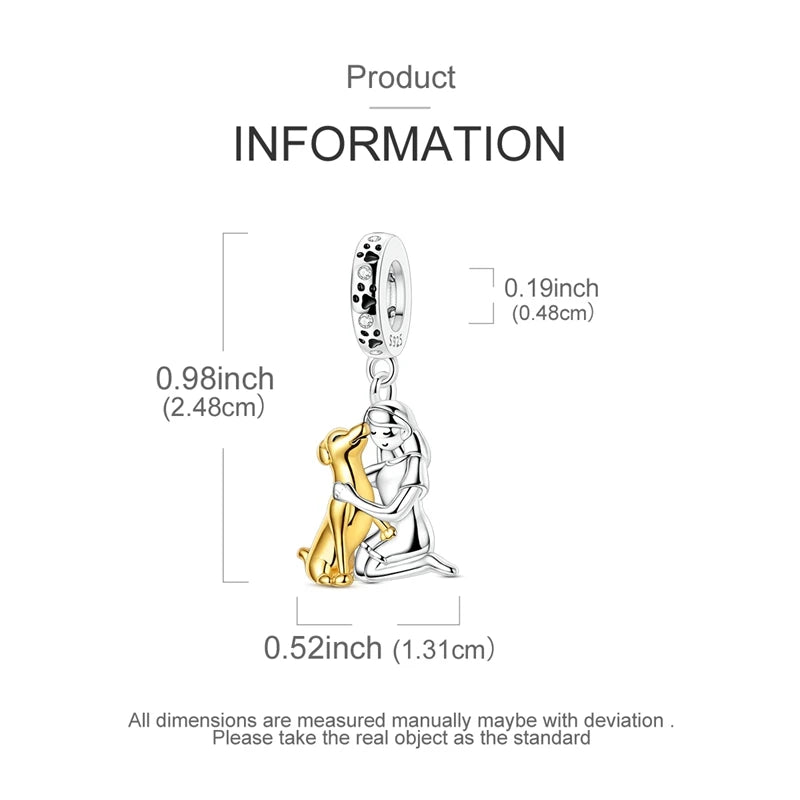 925 Sterling Silver Girl Holding Dog Charms Beads Fit Original 925 Bracelet Making Gift for Woman Jewelry Diy Fashion Pendant