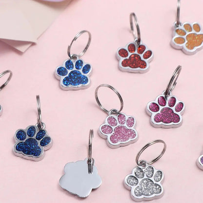 Cat Dog Paw Print Dog Cat Tags Personalized Anti-Lost Pet Glitter Pendant Exquisite with Hook Pet Collar Tag Pendant Kitten