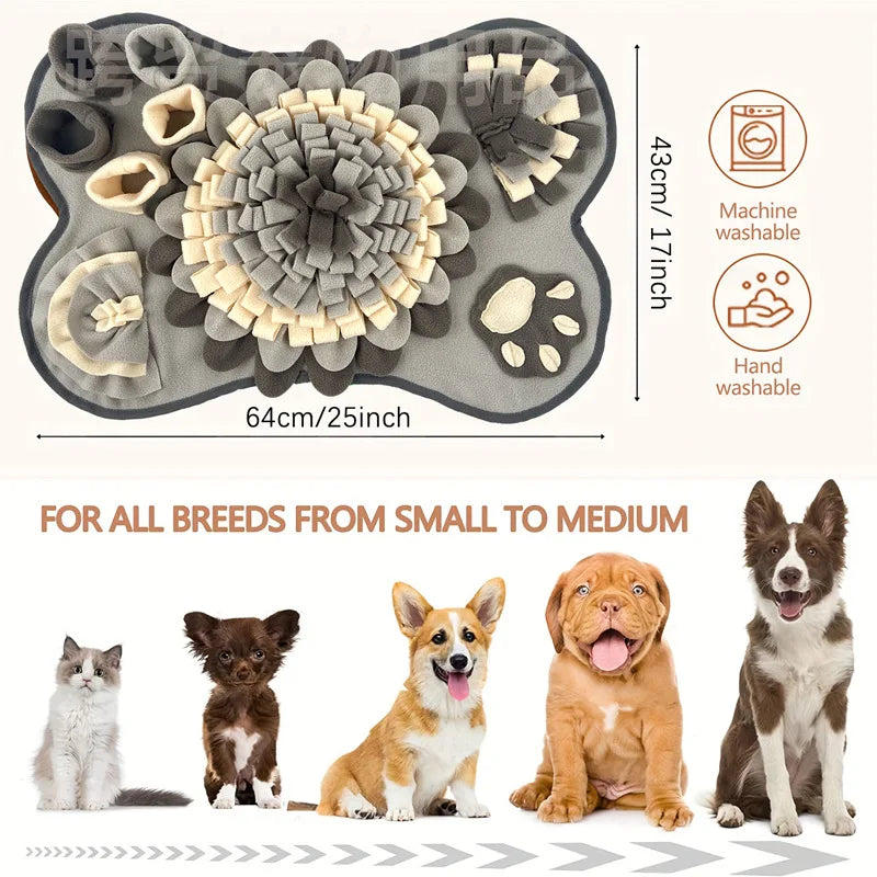 the SNIFFLE MAT - Interactive Dog Snuffle Mat for Small/Medium Dogs, Soft Durable Fleece with Squeaky Toy, Slow Feeding Anti-Anxiety, Machine Wash