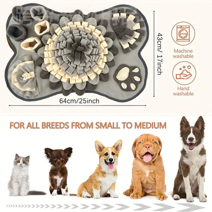 the SNIFFLE MAT - Interactive Dog Snuffle Mat for Small/Medium Dogs, Soft Durable Fleece with Squeaky Toy, Slow Feeding Anti-Anxiety, Machine Wash